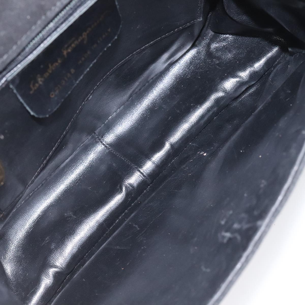 Salvatore Ferragamo Gancini Shoulder Bag Suede Black Gold Auth 110487