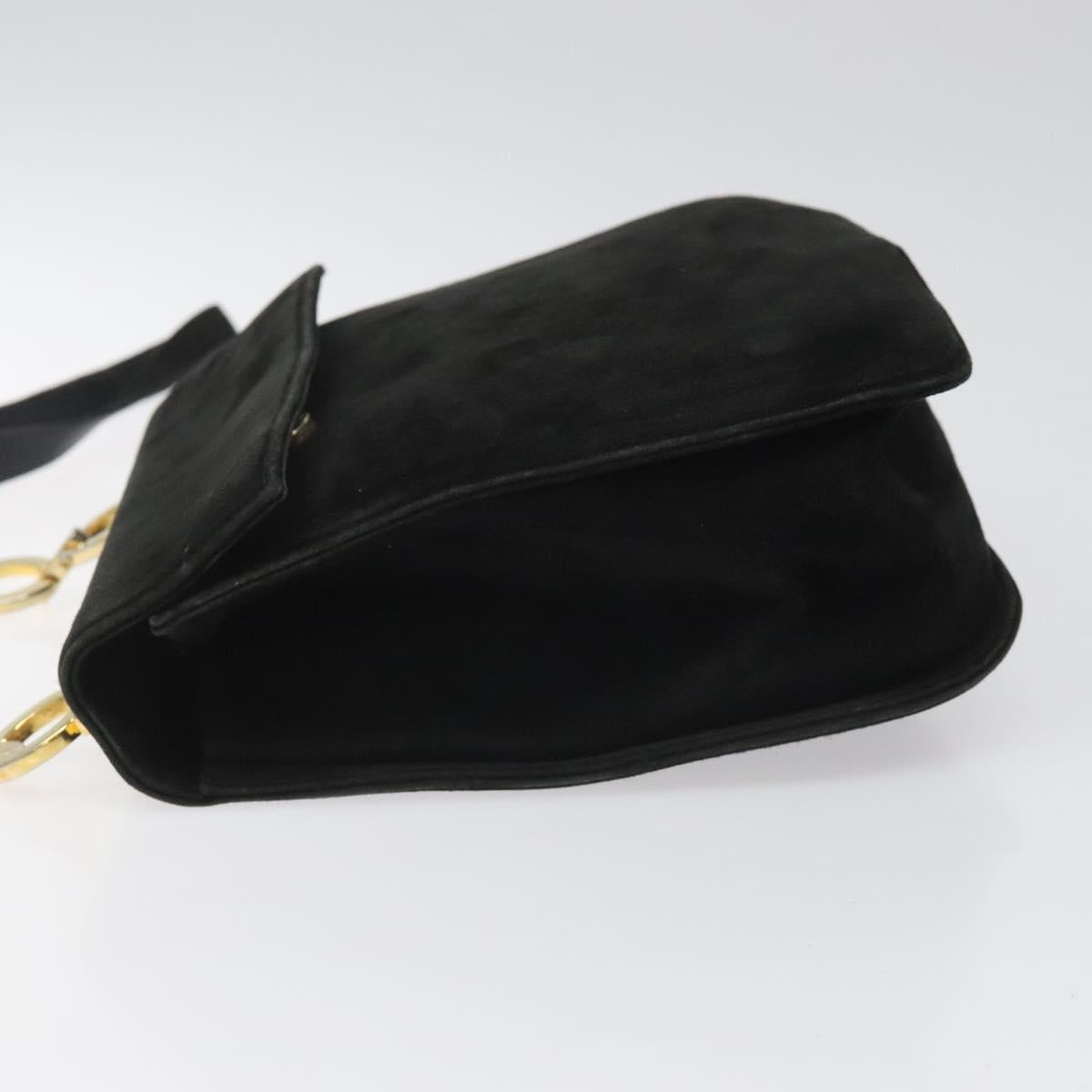 Salvatore Ferragamo Gancini Shoulder Bag Suede Black Gold Auth 110487