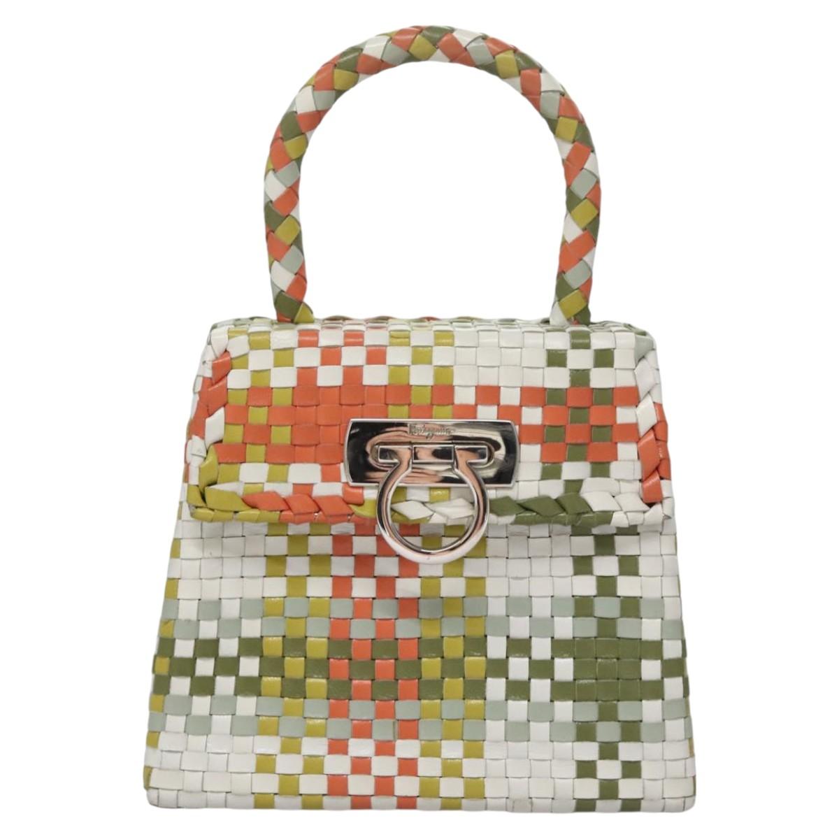Salvatore Ferragamo Gancini Hand Bag Leather Multicolor Auth 110491SAV