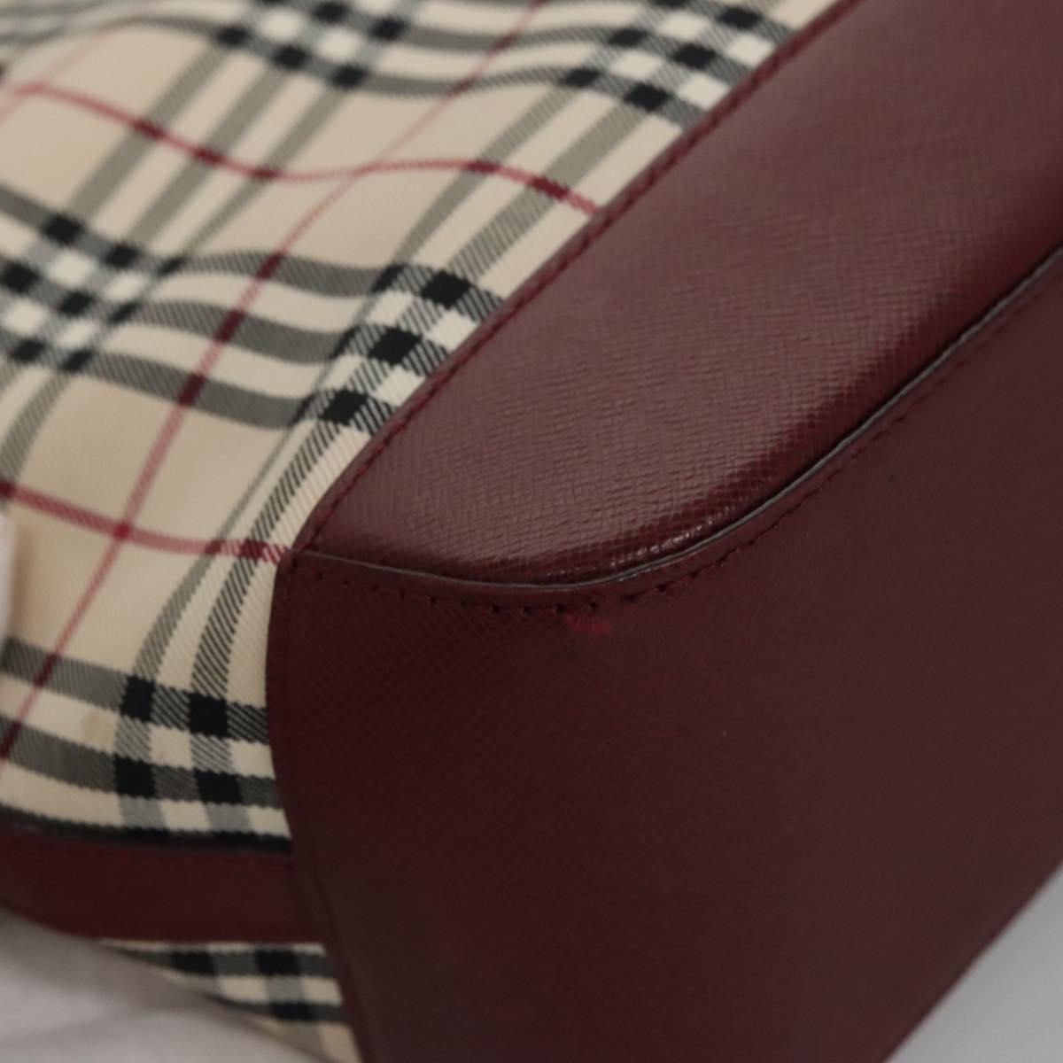 BURBERRY Nova Check Tote Bag Canvas Leather Beige Red gold Auth 110498