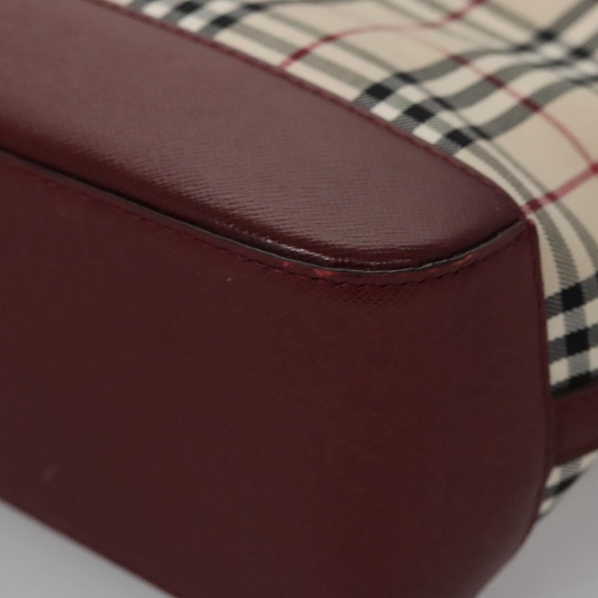 BURBERRY Nova Check Tote Bag Canvas Leather Beige Red gold Auth 110498