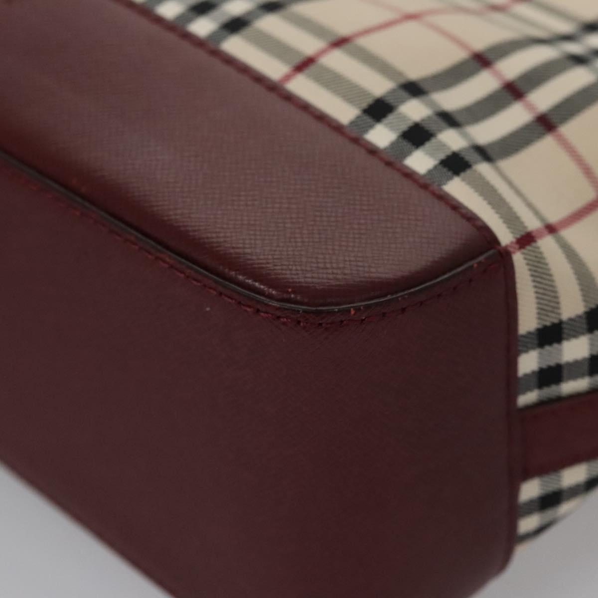 BURBERRY Nova Check Tote Bag Canvas Leather Beige Red gold Auth 110498