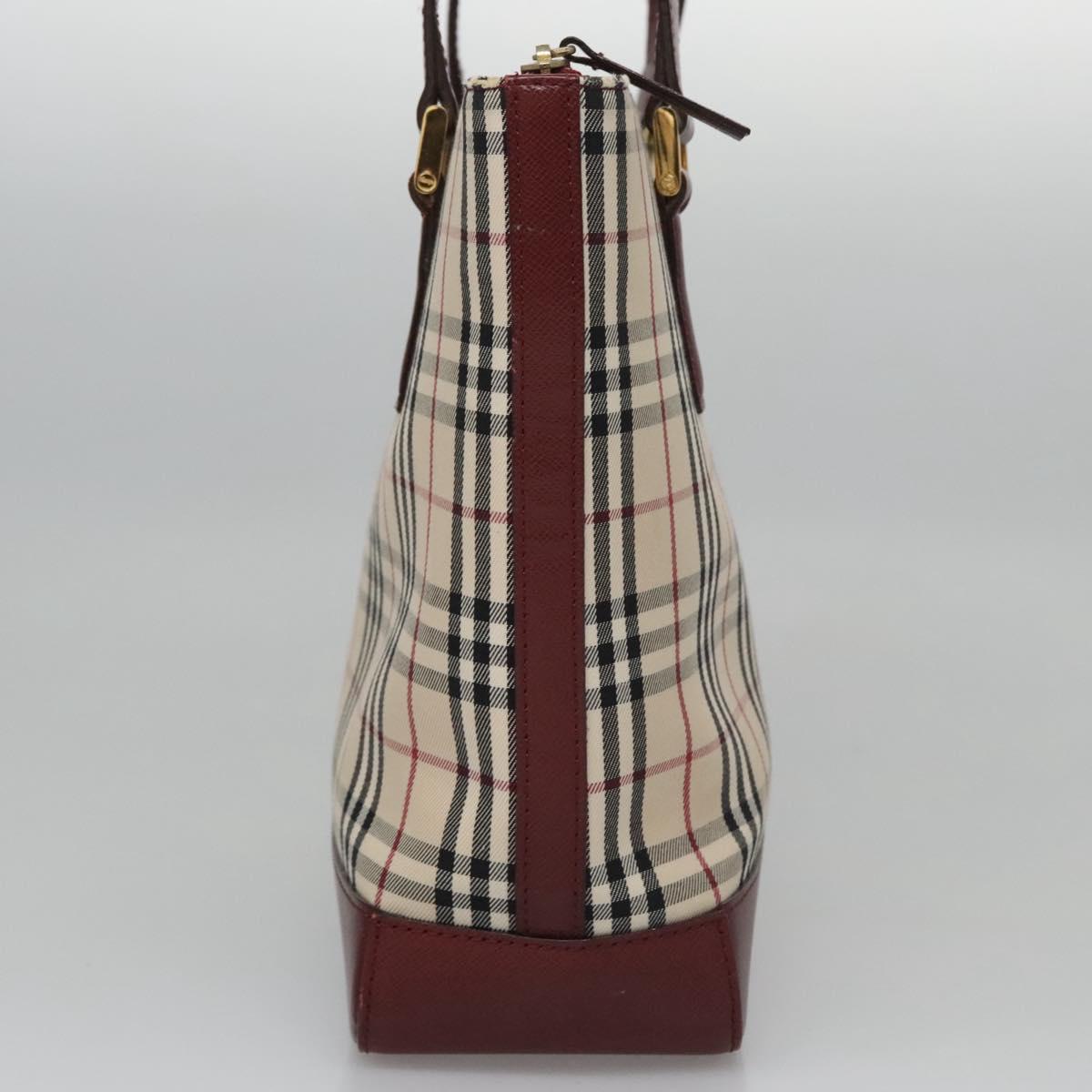 BURBERRY Nova Check Tote Bag Canvas Leather Beige Red gold Auth 110498