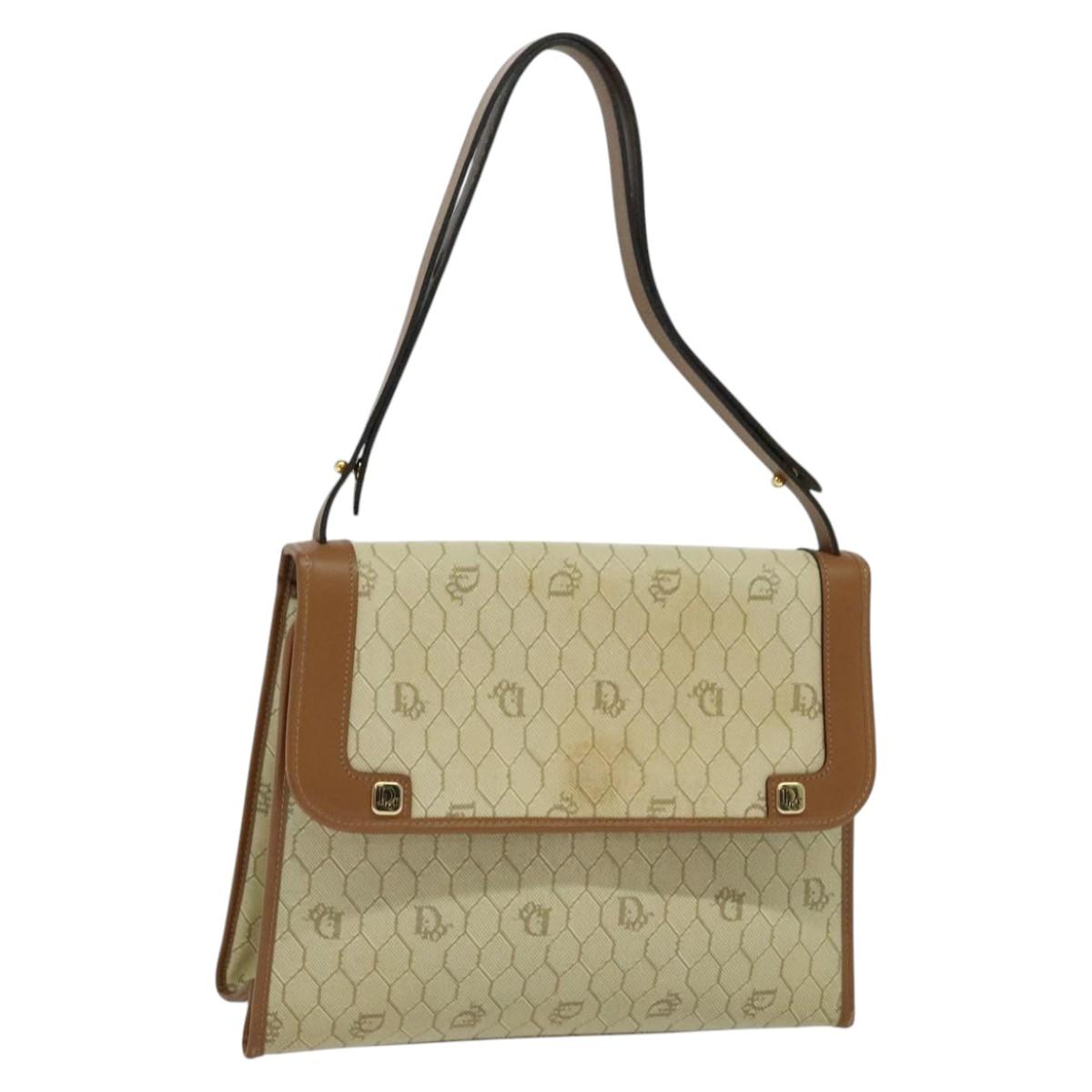 Christian Dior Honeycomb Canvas Hand Bag PVC Leather Beige Auth 110505
