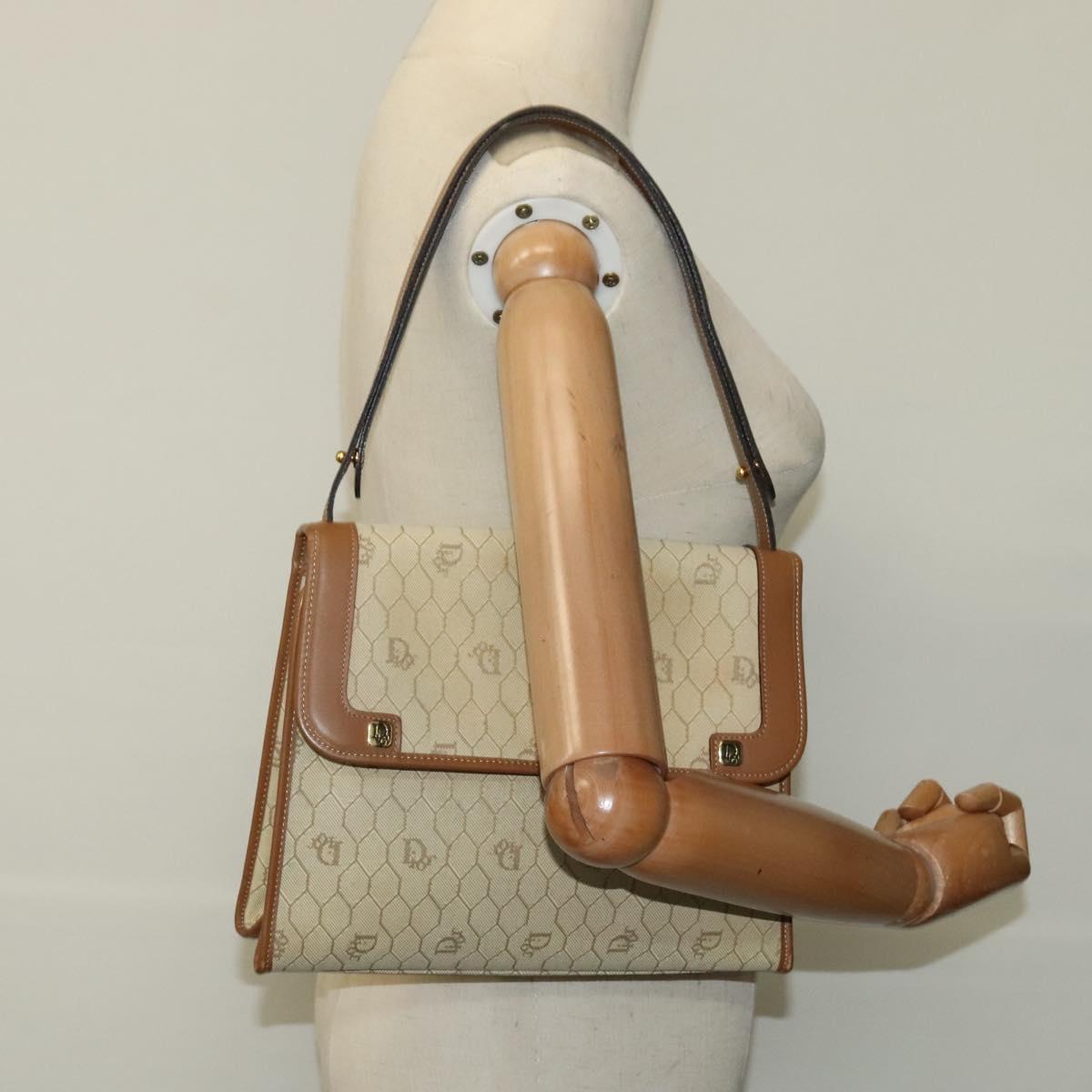Christian Dior Honeycomb Canvas Hand Bag PVC Leather Beige Auth 110505