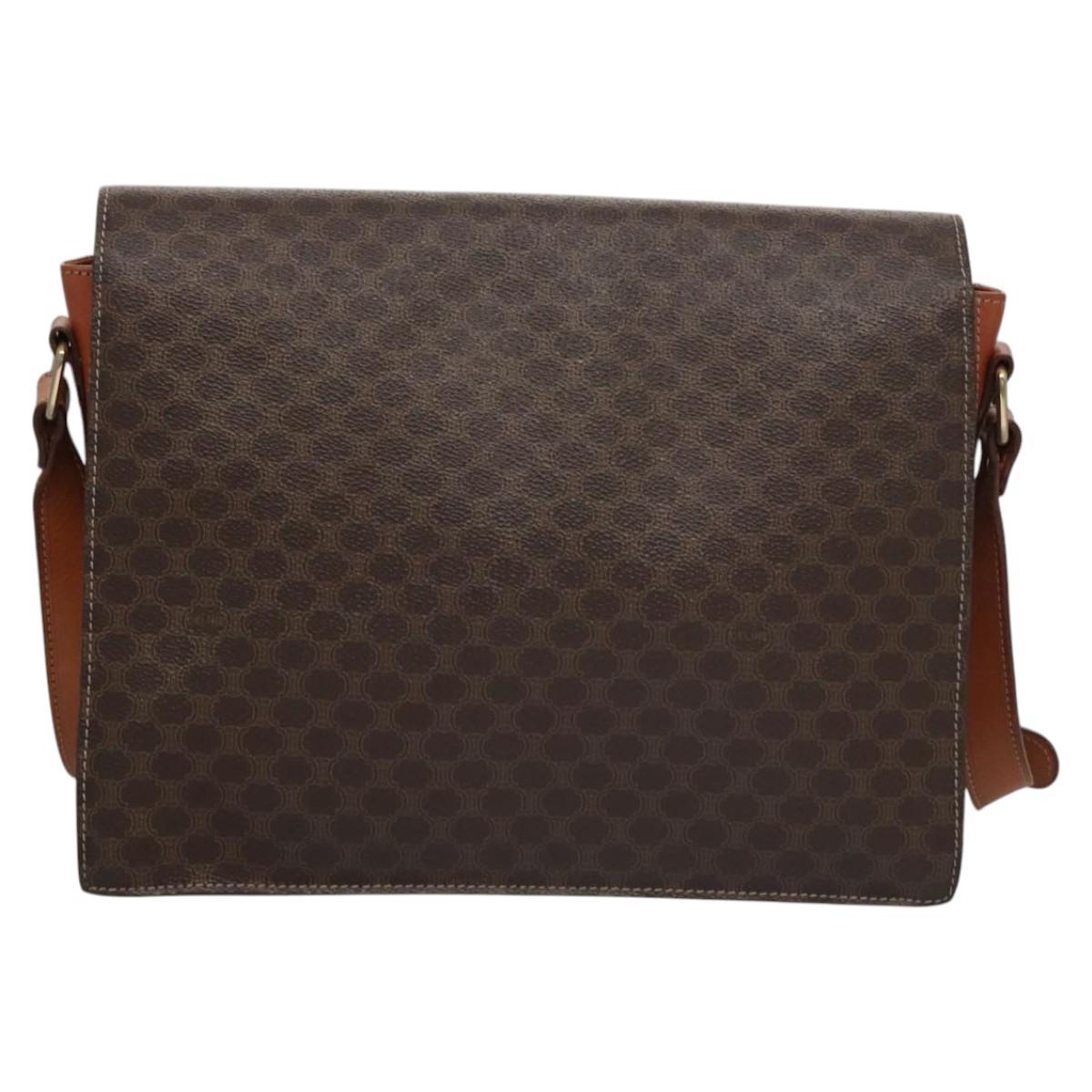 CELINE Macadam Canvas Shoulder Bag PVC Leather Brown Auth 110507