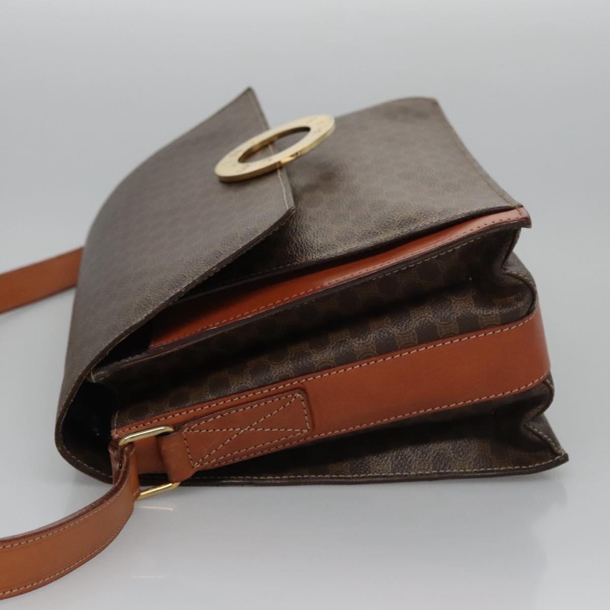 CELINE Macadam Canvas Shoulder Bag PVC Leather Brown Auth 110507