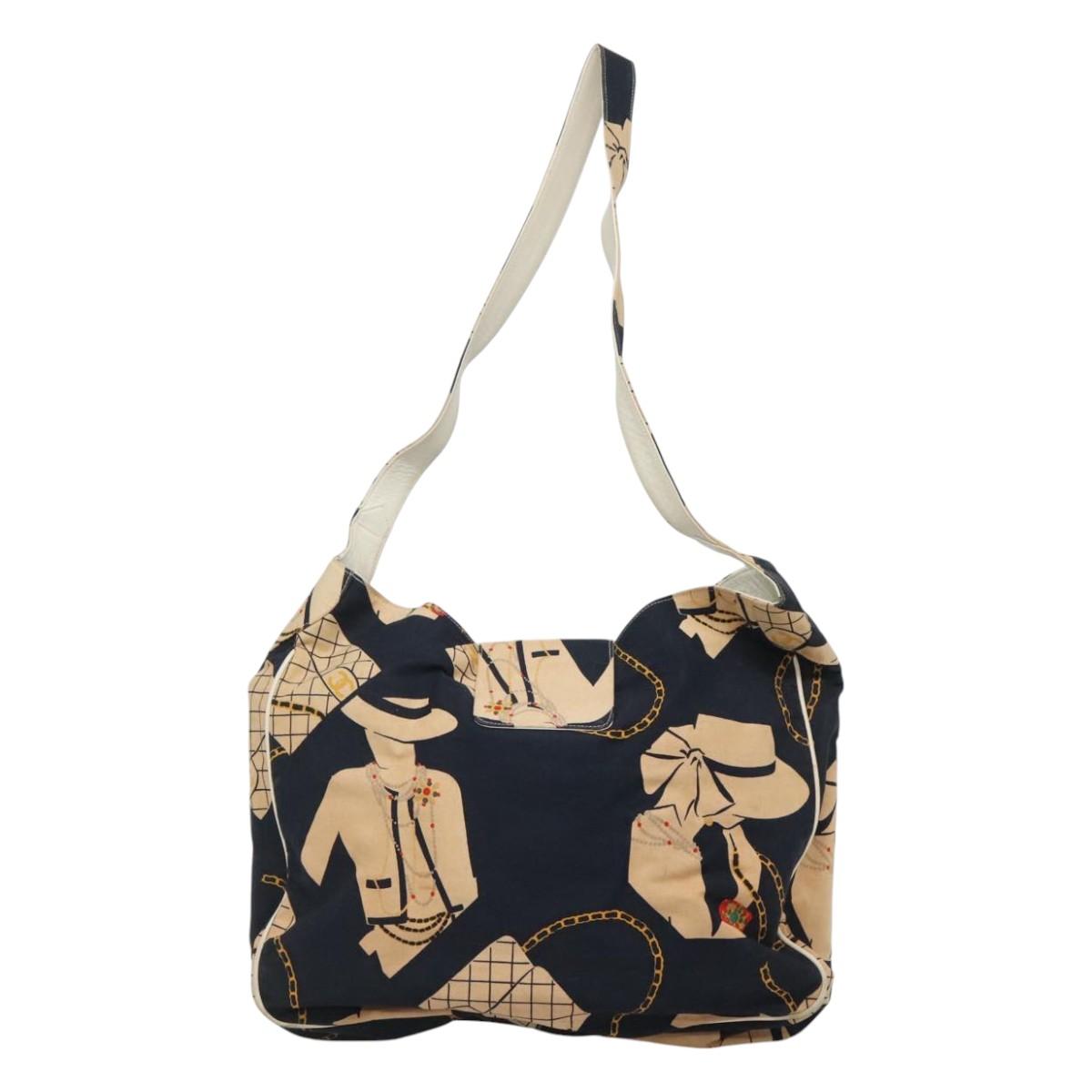 CHANEL Mademoiselle Tote Bag Canvas Navy CC Auth 110544