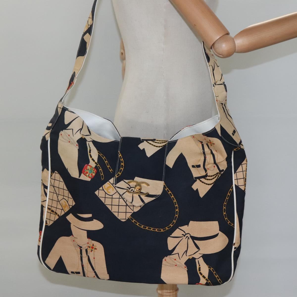 CHANEL Mademoiselle Tote Bag Canvas Navy CC Auth 110544A