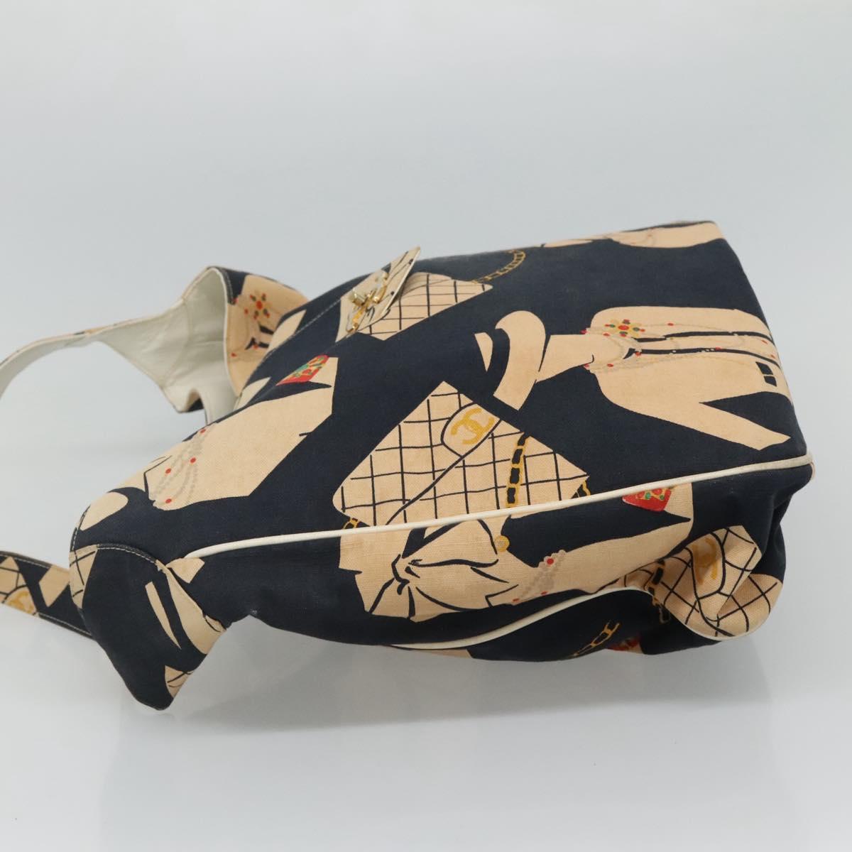 CHANEL Mademoiselle Tote Bag Canvas Navy CC Auth 110544