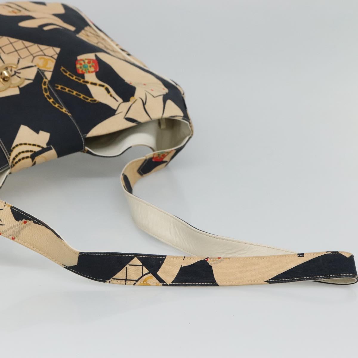 CHANEL Mademoiselle Tote Bag Canvas Navy CC Auth 110544