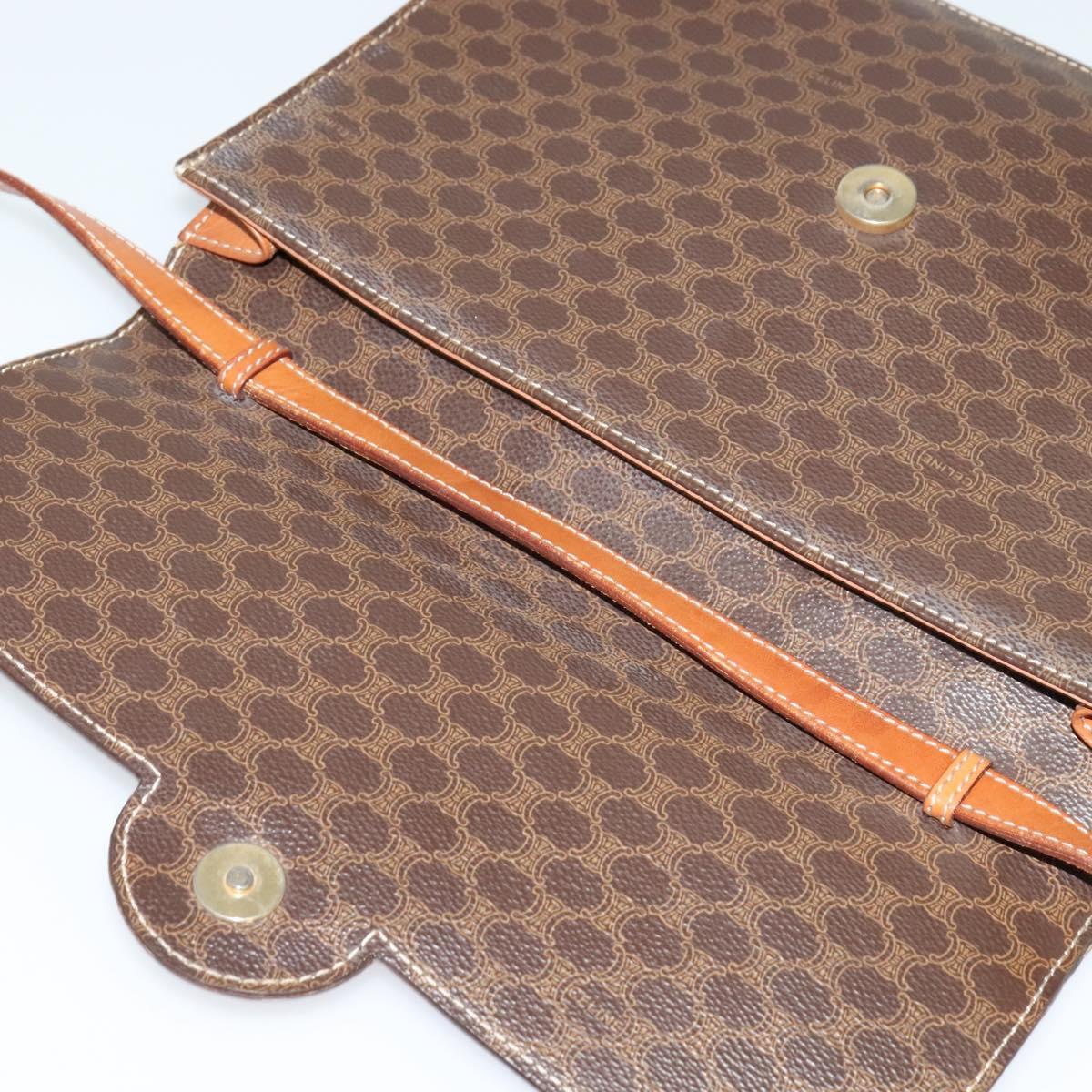 CELINE Macadam Canvas Shoulder Bag PVC Leather Brown Auth 110551