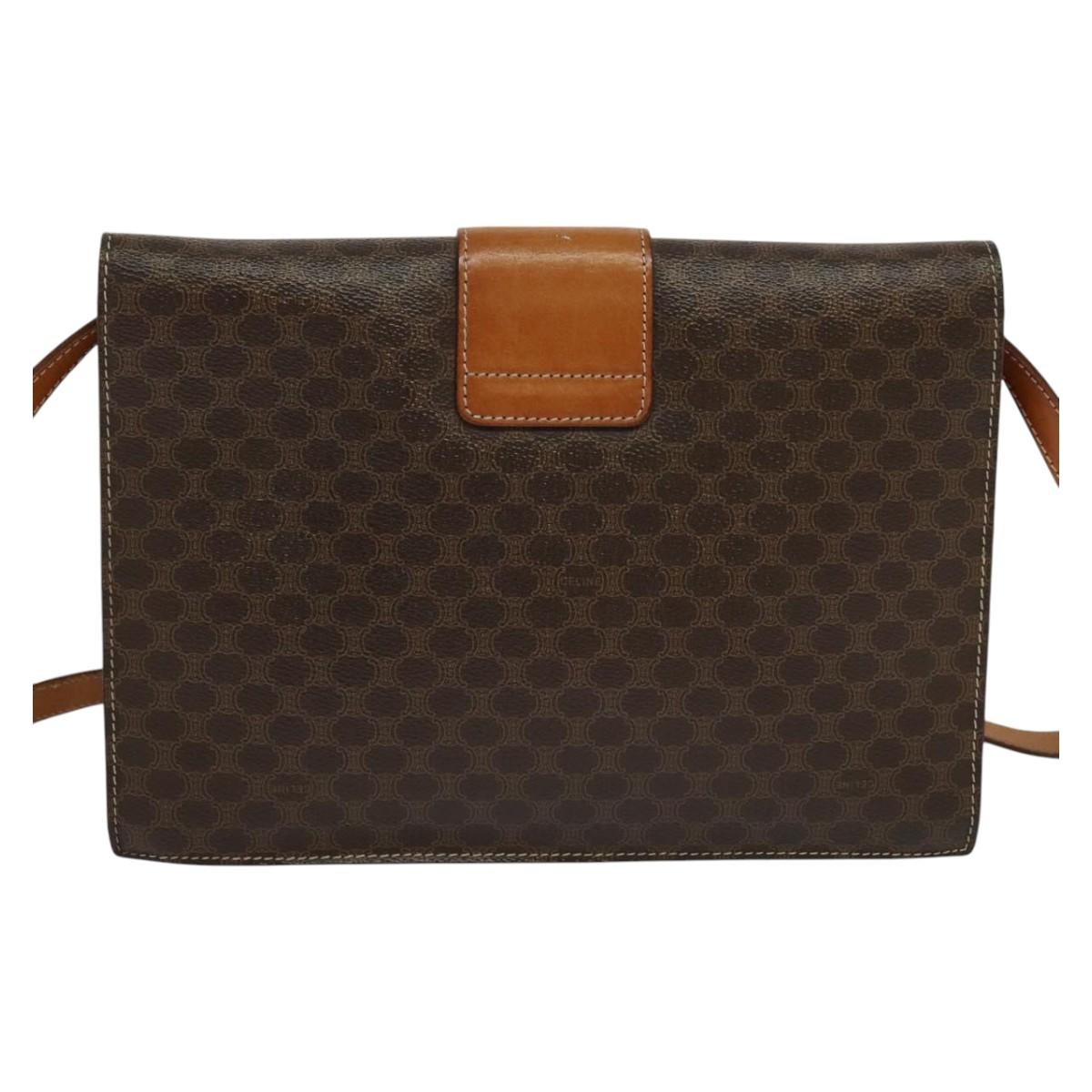 CELINE Macadam Canvas Shoulder Bag PVC Leather Brown Auth 110551