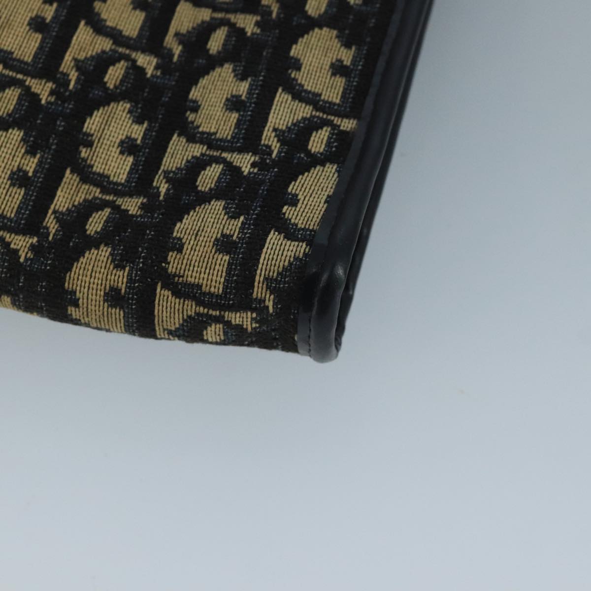 Christian Dior Trotter Canvas Shoulder Bag Navy Gold Auth 110661