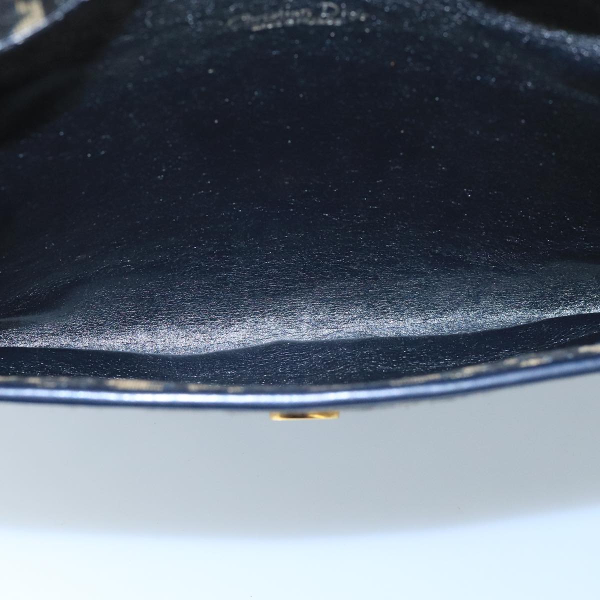 Christian Dior Trotter Canvas Shoulder Bag Navy Gold Auth 110661