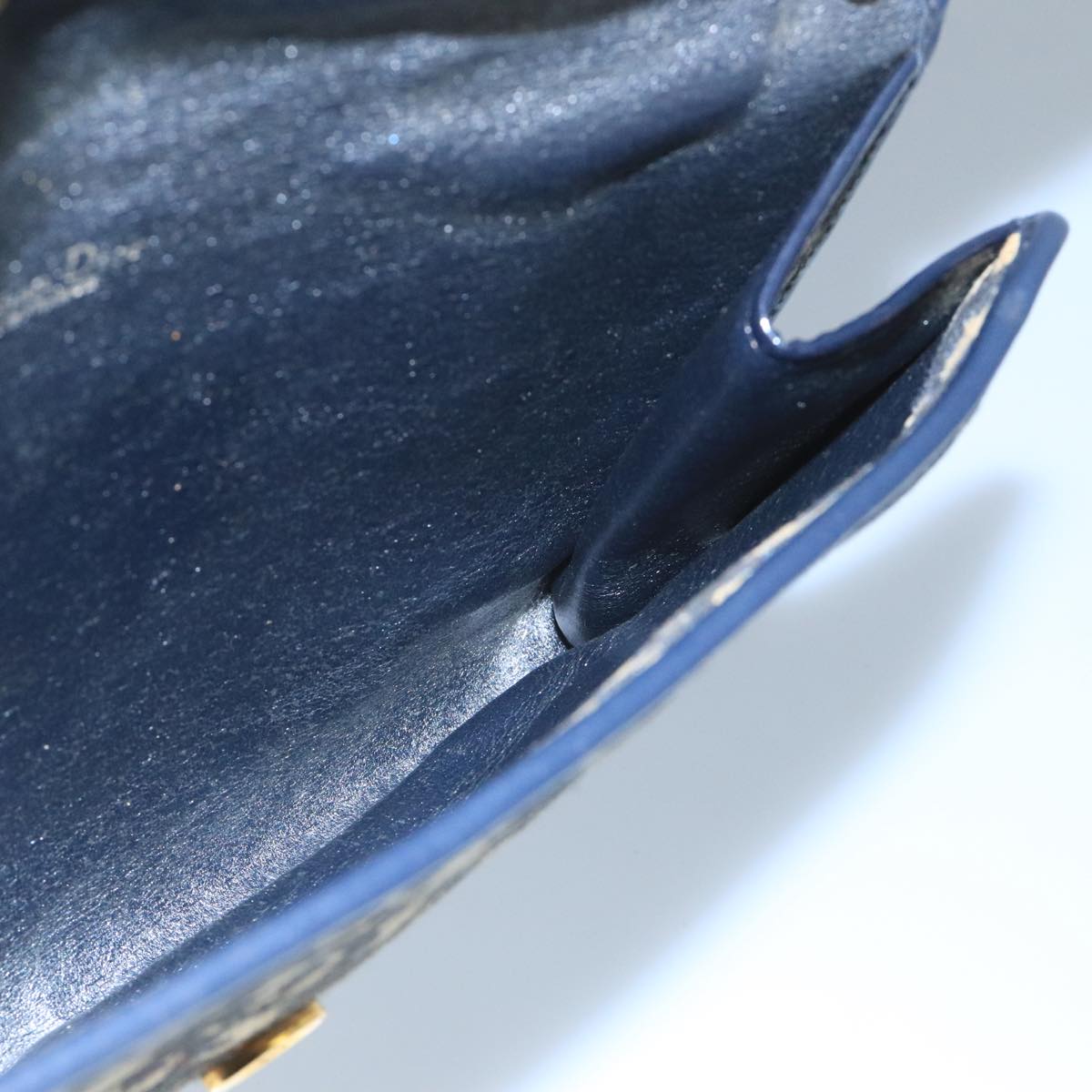 Christian Dior Trotter Canvas Shoulder Bag Navy Gold Auth 110661