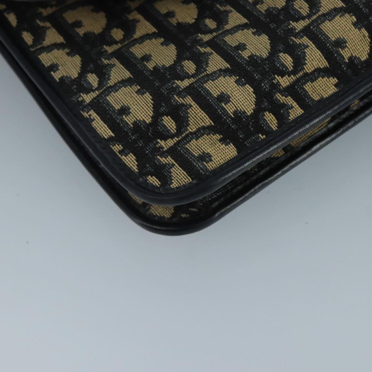 Christian Dior Trotter Canvas Shoulder Bag Navy Gold Auth 110662