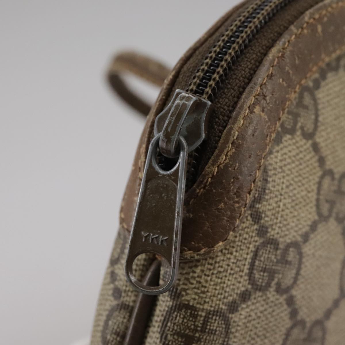 GUCCI GG Supreme Web Sherry Line Shoulder Bag PVC Beige Gold Auth 110668