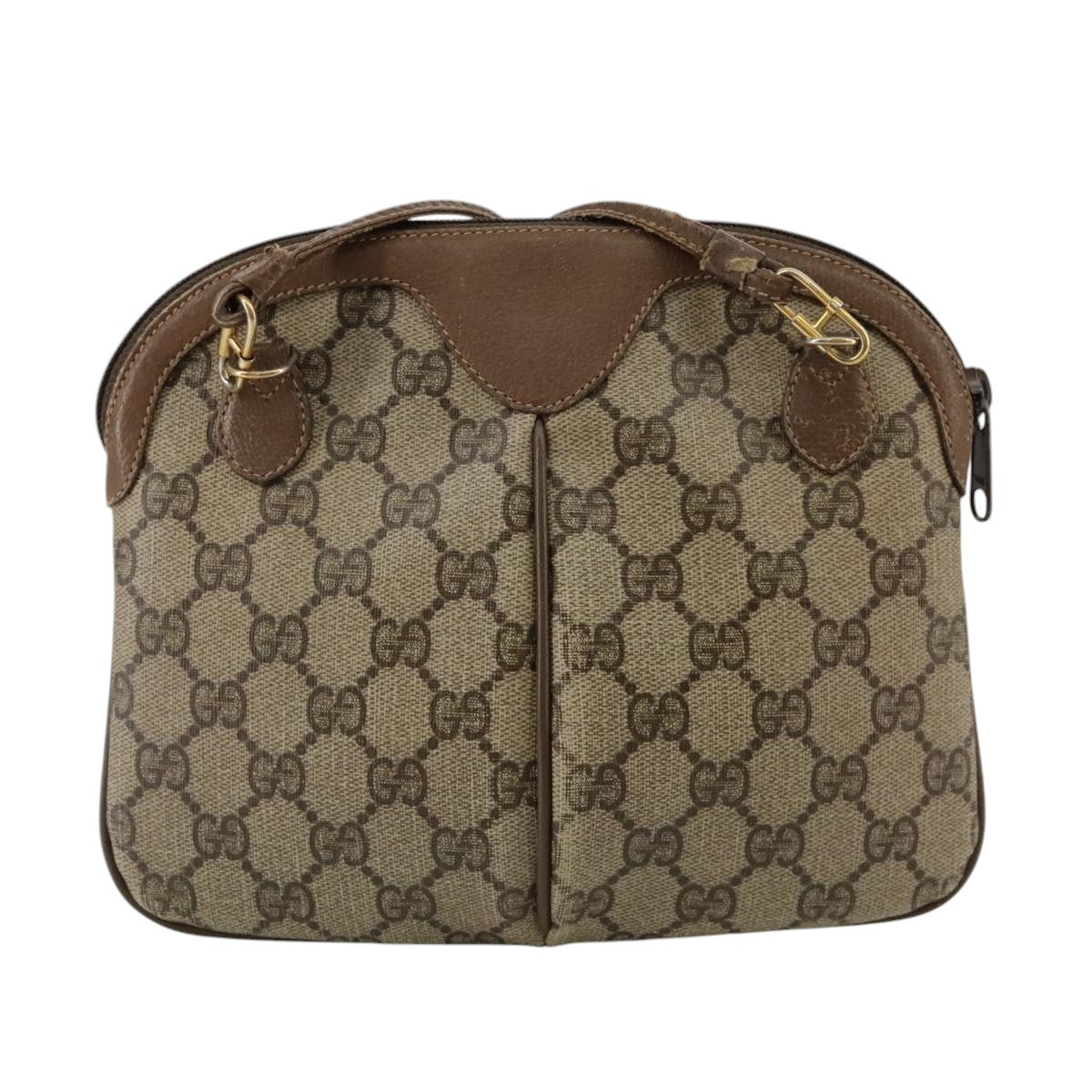 GUCCI GG Supreme Web Sherry Line Shoulder Bag PVC Beige Gold Auth 110668
