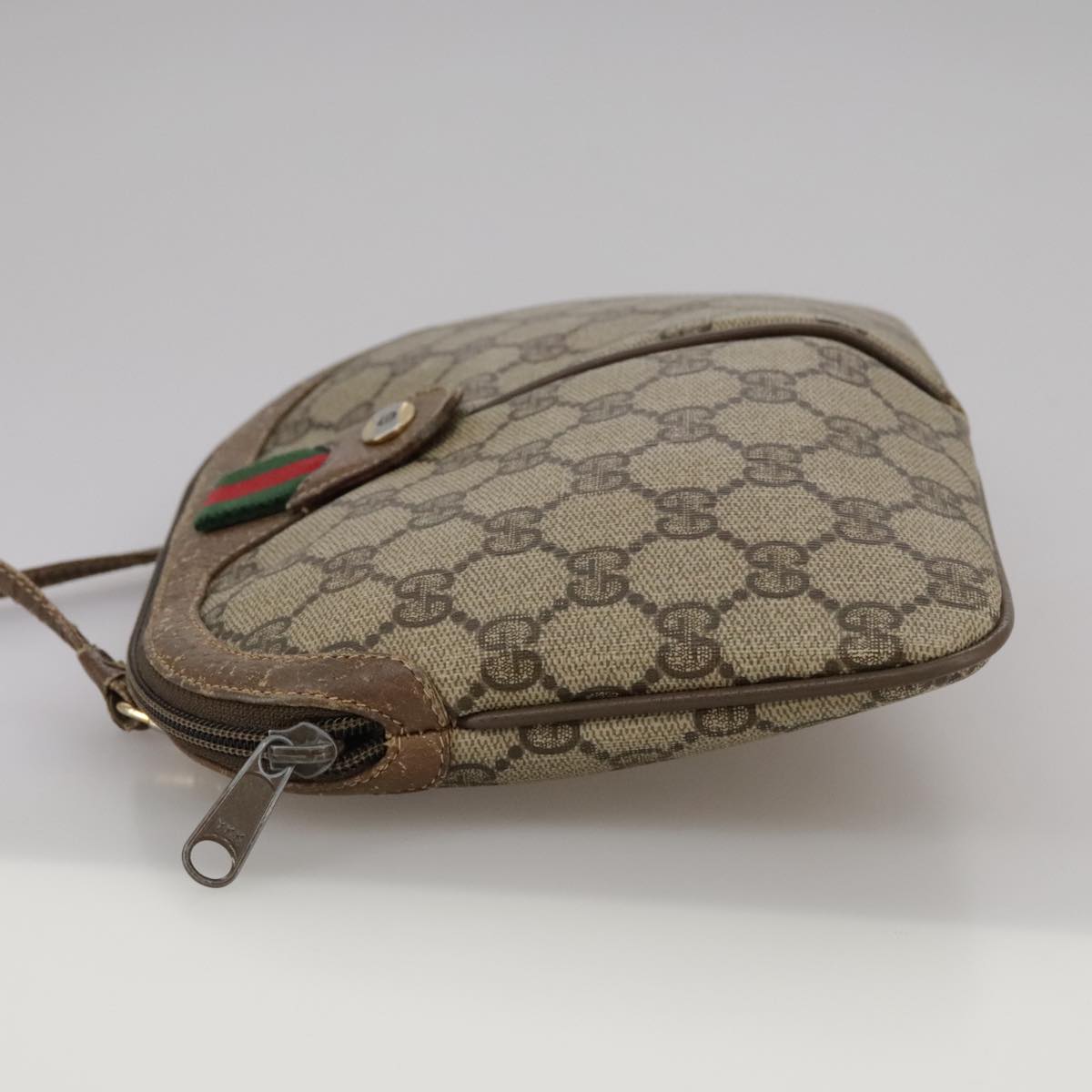 GUCCI GG Supreme Web Sherry Line Shoulder Bag PVC Beige Gold Auth 110668