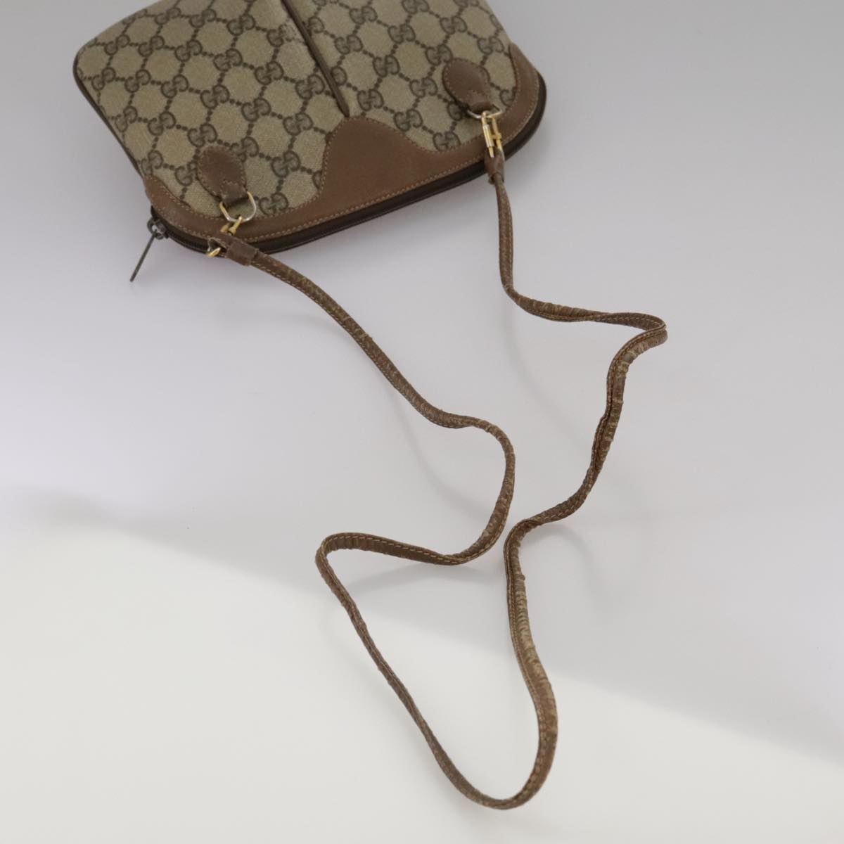 GUCCI GG Supreme Web Sherry Line Shoulder Bag PVC Beige Gold Auth 110668