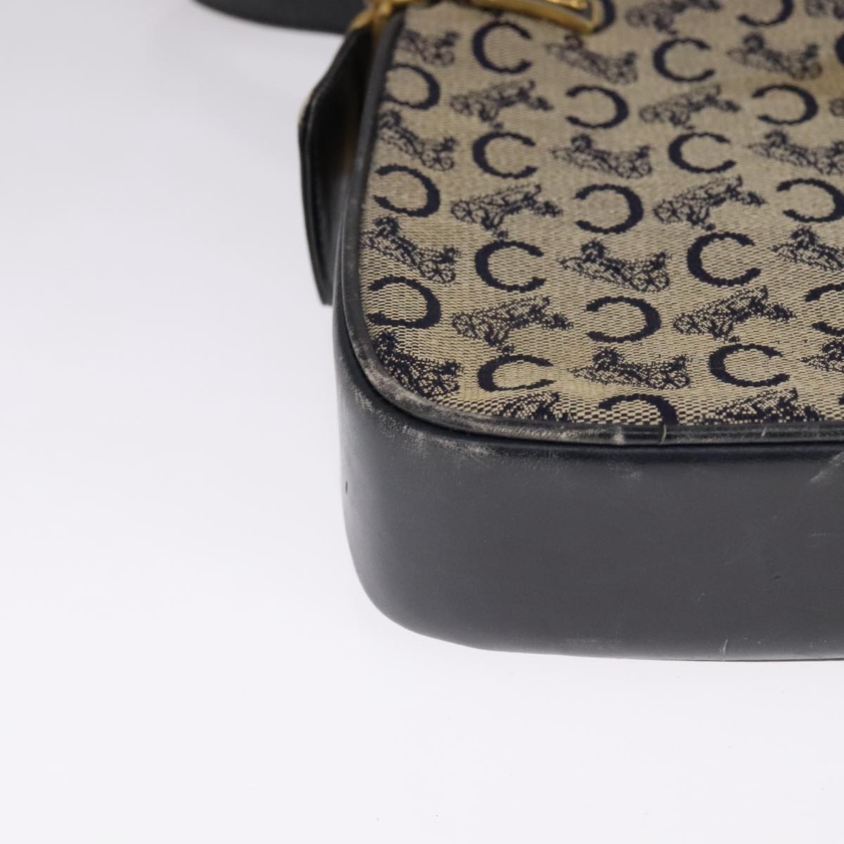 CELINE C Sulky Shoulder Bag Canvas Leather Navy Gold Auth 110681