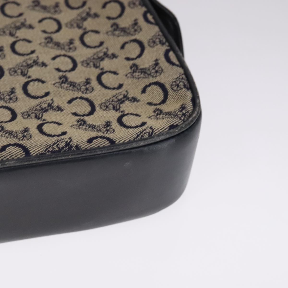 CELINE C Sulky Shoulder Bag Canvas Leather Navy Gold Auth 110681