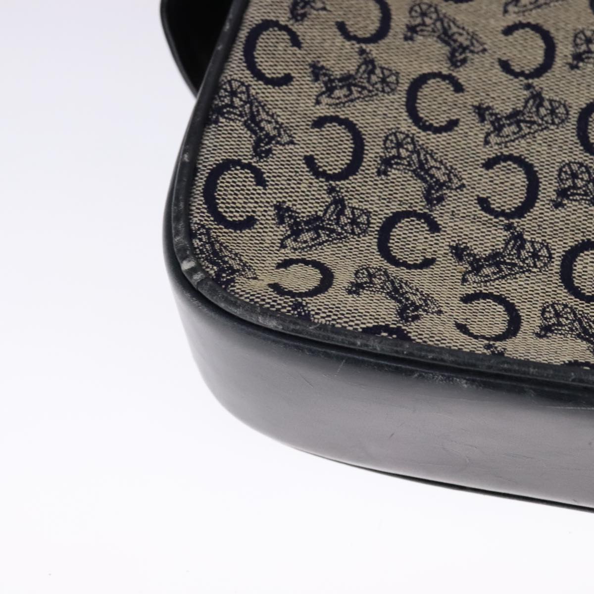 CELINE C Sulky Shoulder Bag Canvas Leather Navy Gold Auth 110681