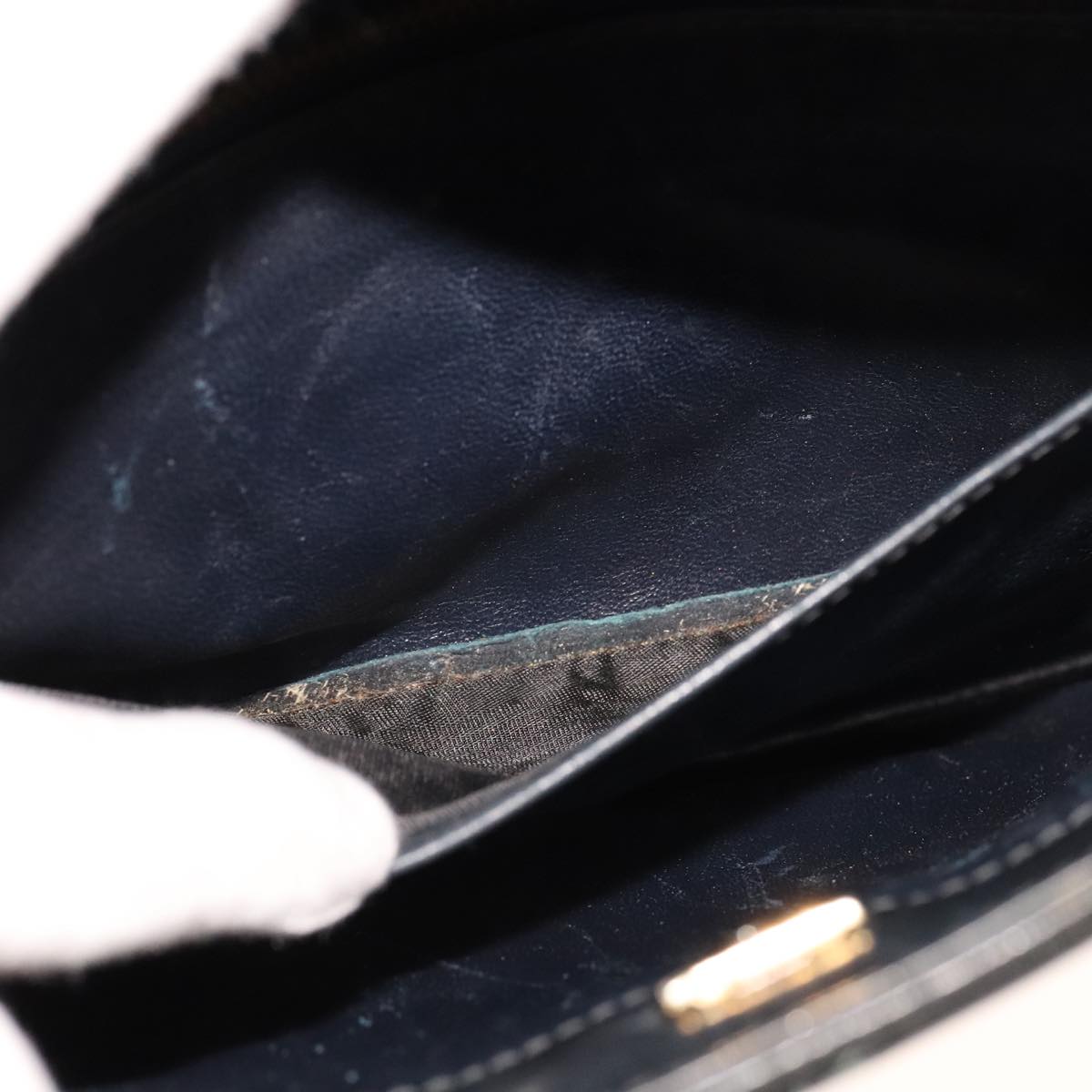 CELINE C Sulky Shoulder Bag Canvas Leather Navy Gold Auth 110681