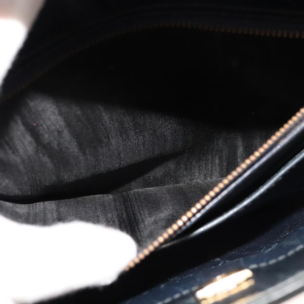 CELINE C Sulky Shoulder Bag Canvas Leather Navy Gold Auth 110681