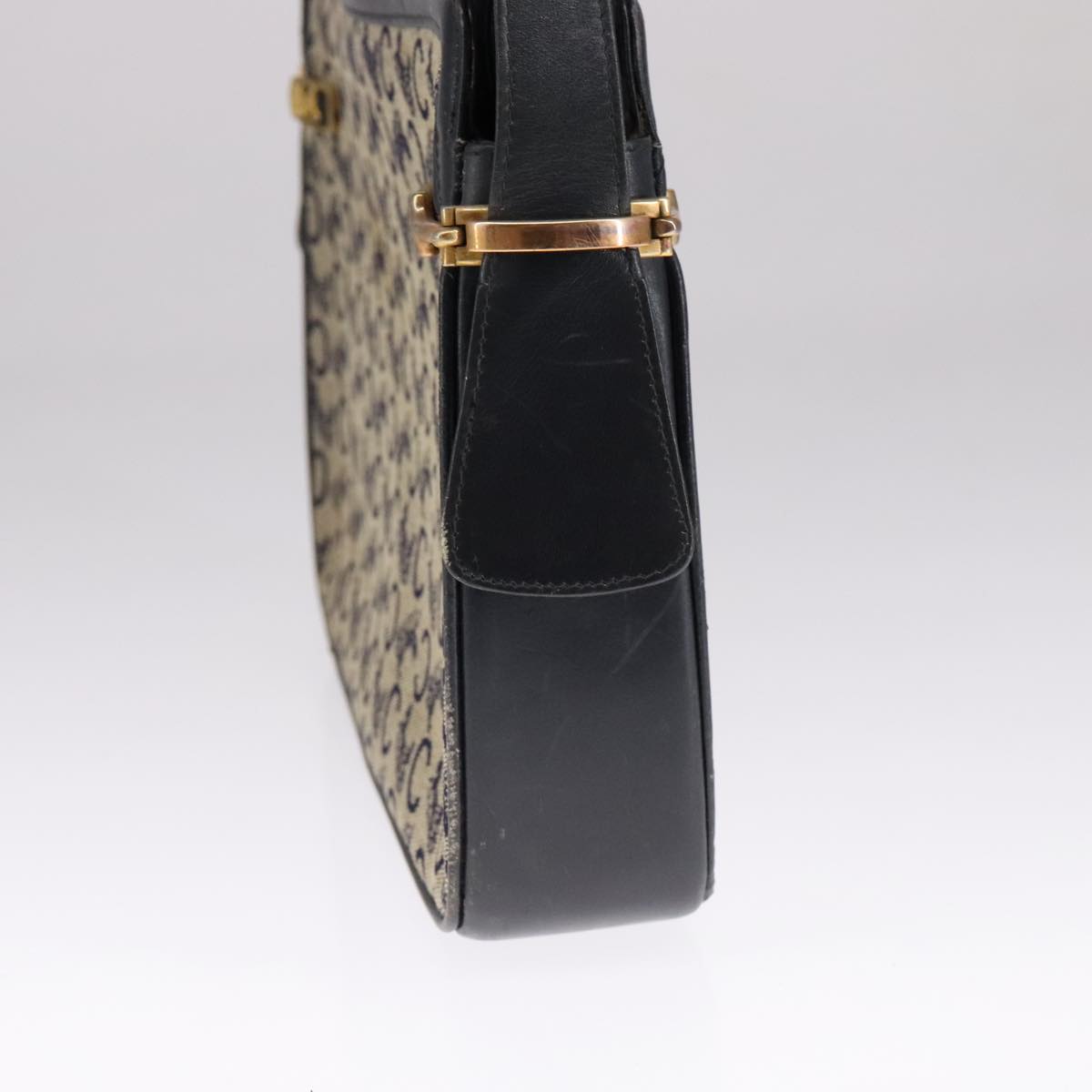 CELINE C Sulky Shoulder Bag Canvas Leather Navy Gold Auth 110681