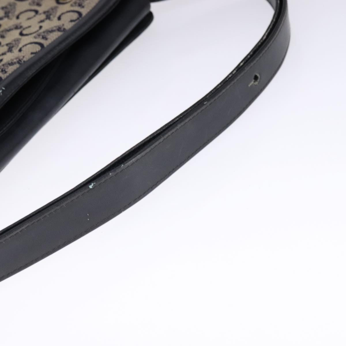 CELINE C Sulky Shoulder Bag Canvas Leather Navy Gold Auth 110681