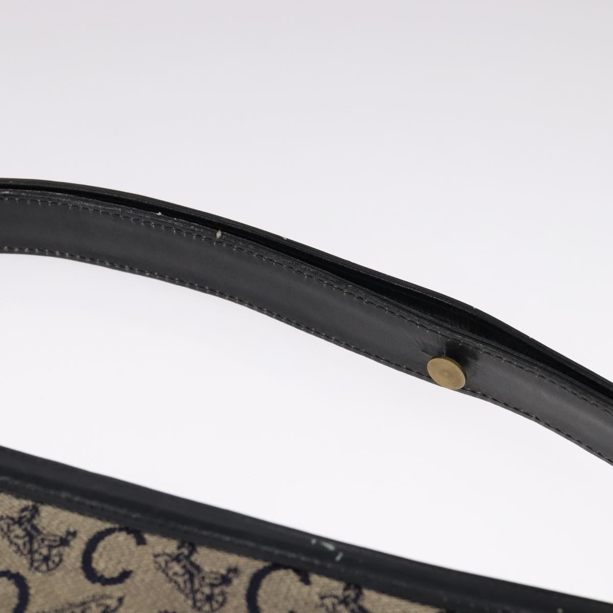 CELINE C Sulky Shoulder Bag Canvas Leather Navy Gold Auth 110681