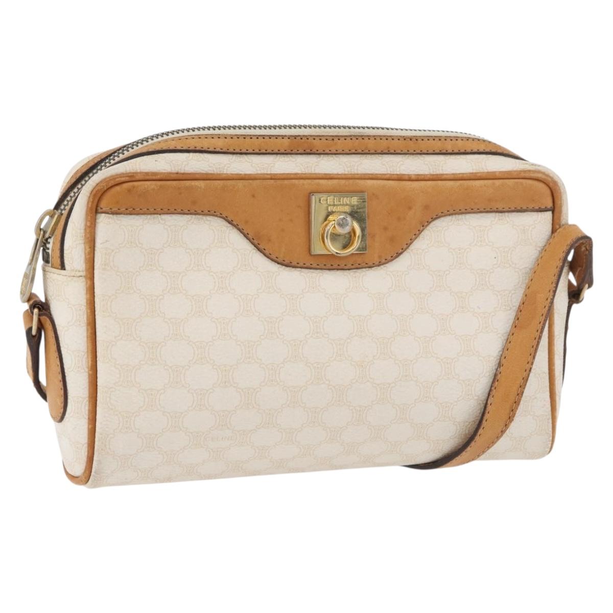 CELINE Macadam Canvas Shoulder Bag PVC Leather White Auth 110698