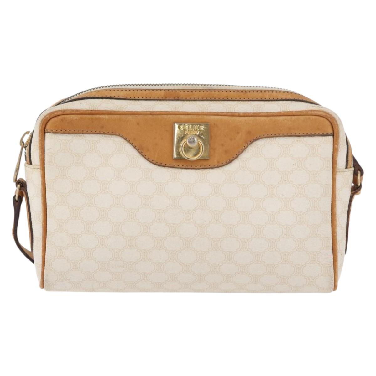 CELINE Macadam Canvas Shoulder Bag PVC Leather White Auth 110698
