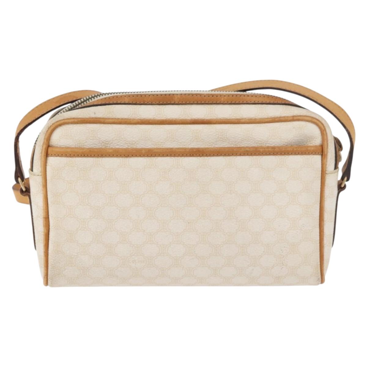 CELINE Macadam Canvas Shoulder Bag PVC Leather White Auth 110698