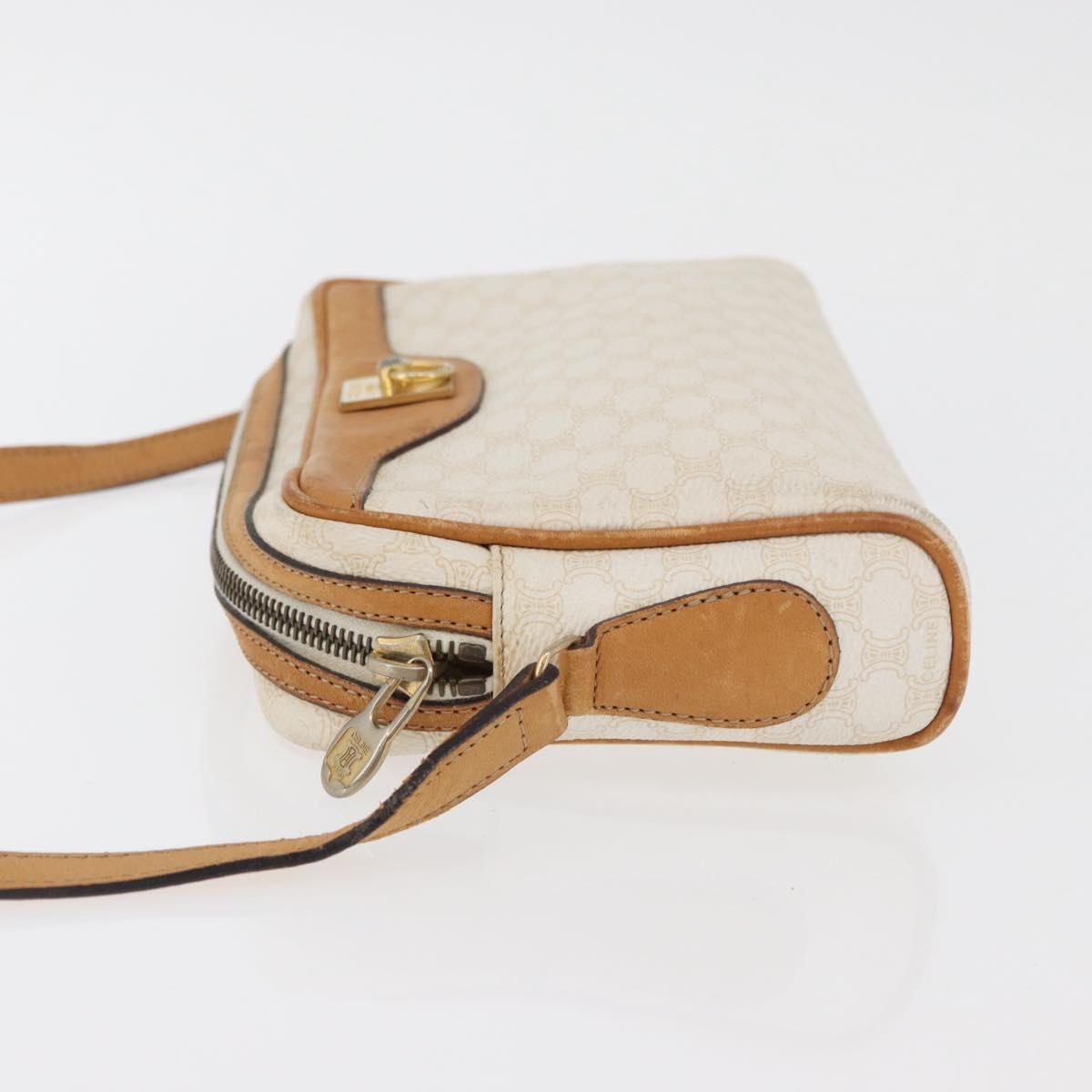 CELINE Macadam Canvas Shoulder Bag PVC Leather White Auth 110698