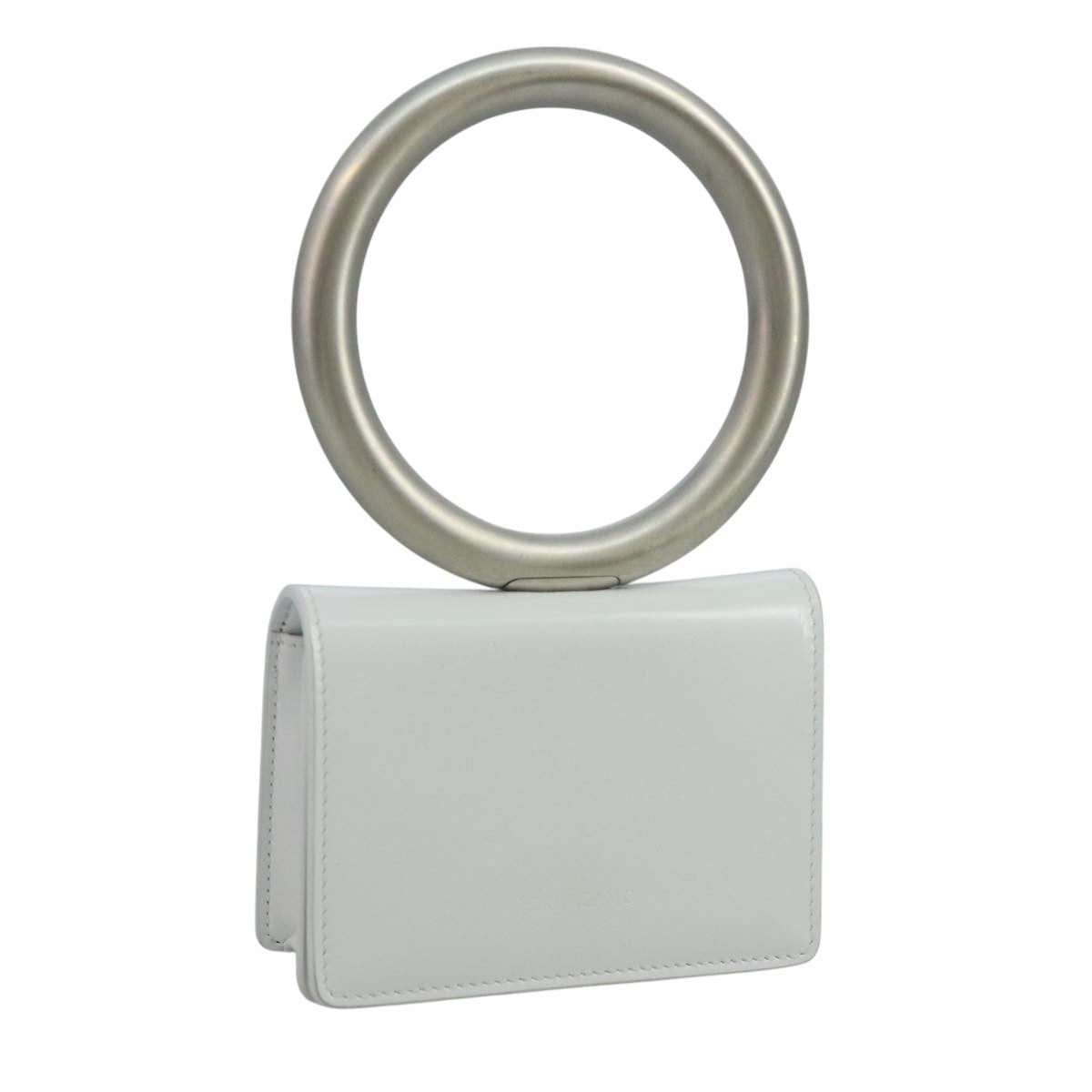 Salvatore Ferragamo hand Pouch Leather White Silver Auth 110793V