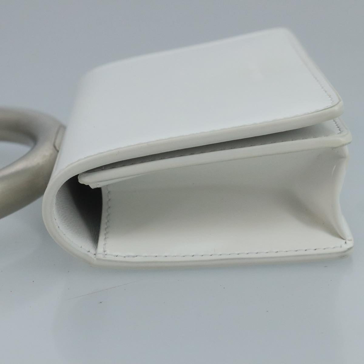 Salvatore Ferragamo hand Pouch Leather White Silver Auth 110793V