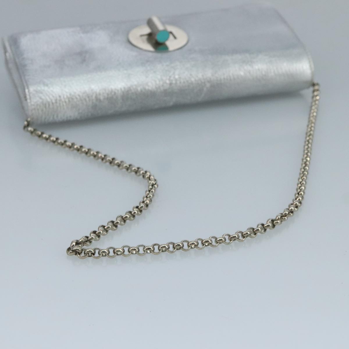 TIFFANY&Co. Chain Shoulder Bag Leather Silver Auth 110794