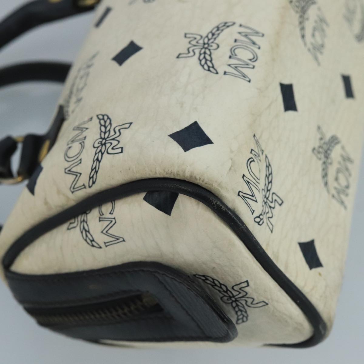 MCM Vicetos Logogram Hand Bag PVC Leather 2way White Navy gold Auth 110795