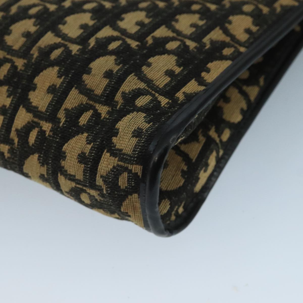 Christian Dior Trotter Canvas Shoulder Bag Navy Gold Auth 110806