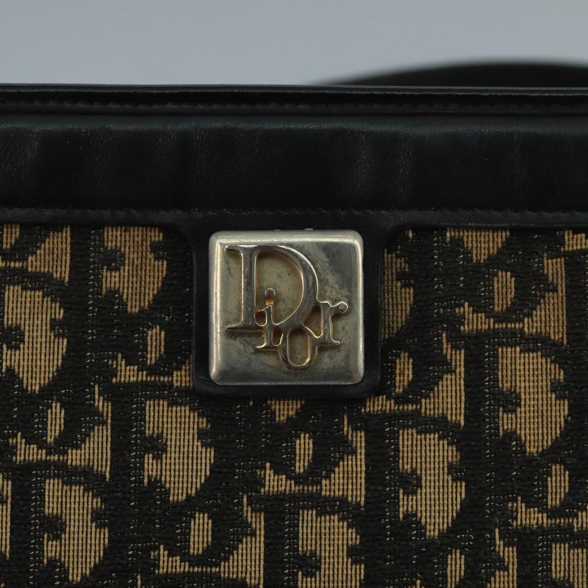 Christian Dior Trotter Canvas Shoulder Bag Navy Gold Auth 110806