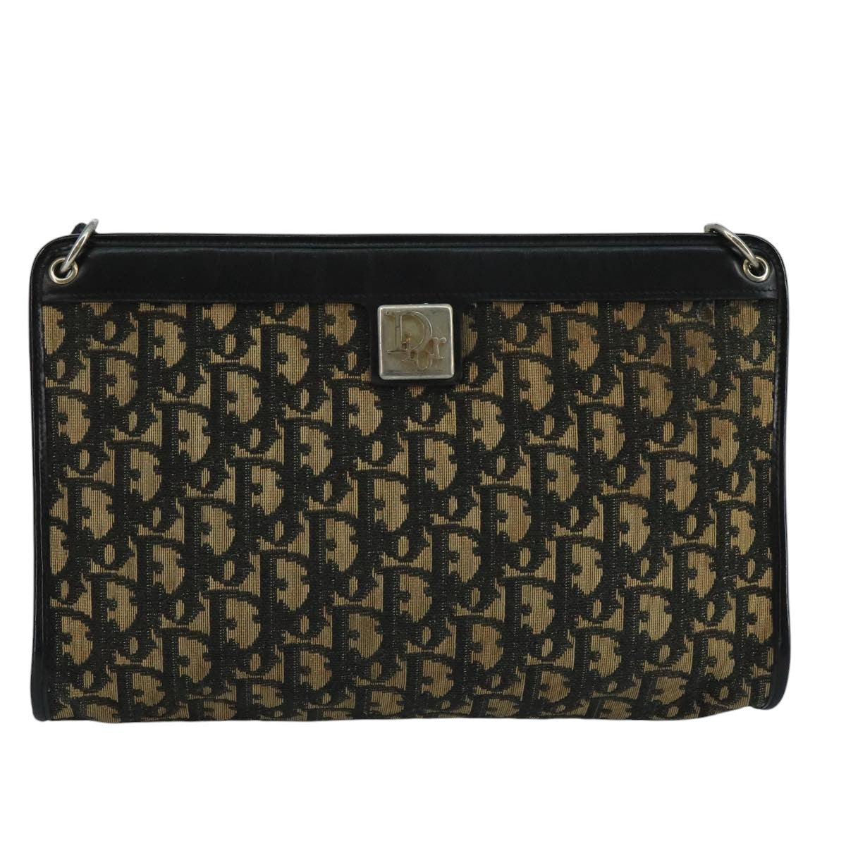 Christian Dior Trotter Canvas Shoulder Bag Navy Gold Auth 110806