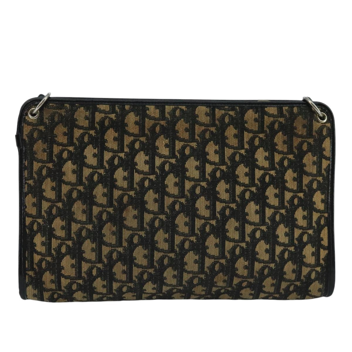 Christian Dior Trotter Canvas Shoulder Bag Navy Gold Auth 110806