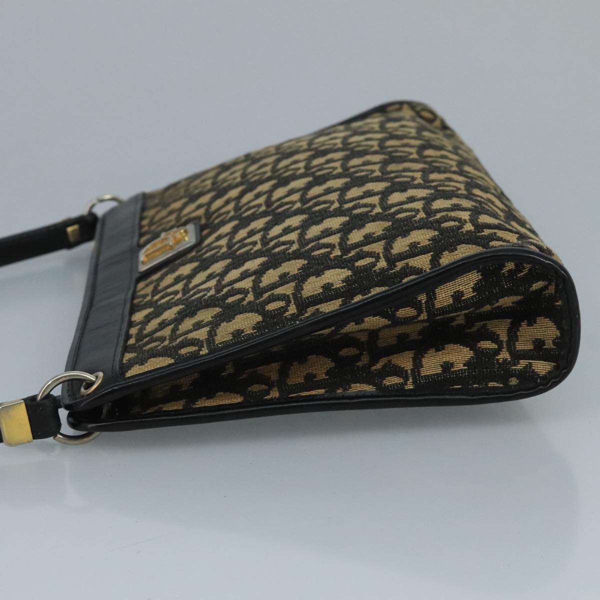 Christian Dior Trotter Canvas Shoulder Bag Navy Gold Auth 110806