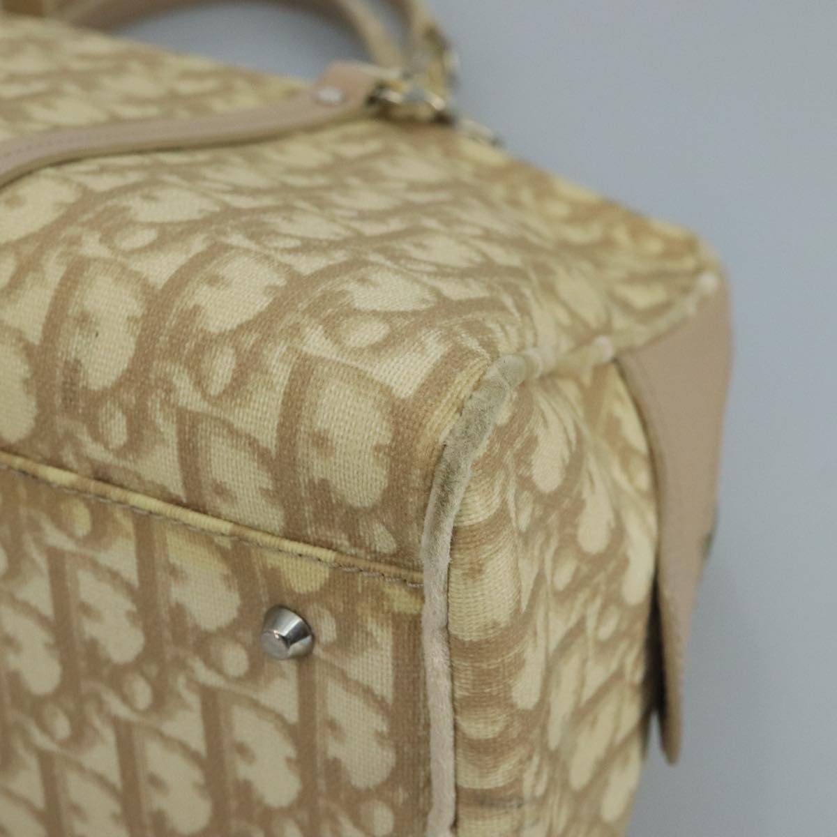 Christian Dior Trotter Canvas Trotter Rromantic Bag PVC Beige Silver Auth 110812