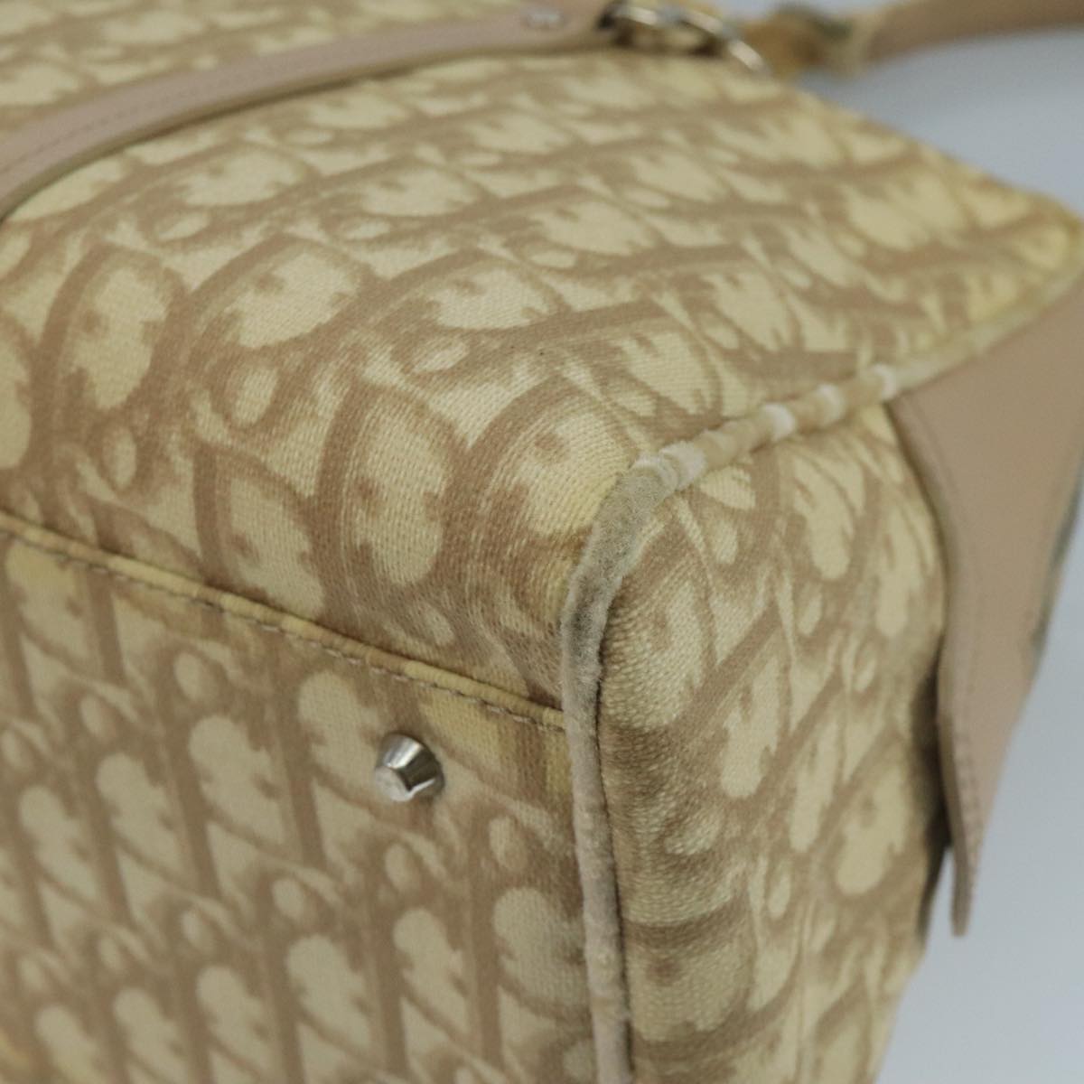 Christian Dior Trotter Canvas Trotter Rromantic Bag PVC Beige Silver Auth 110812