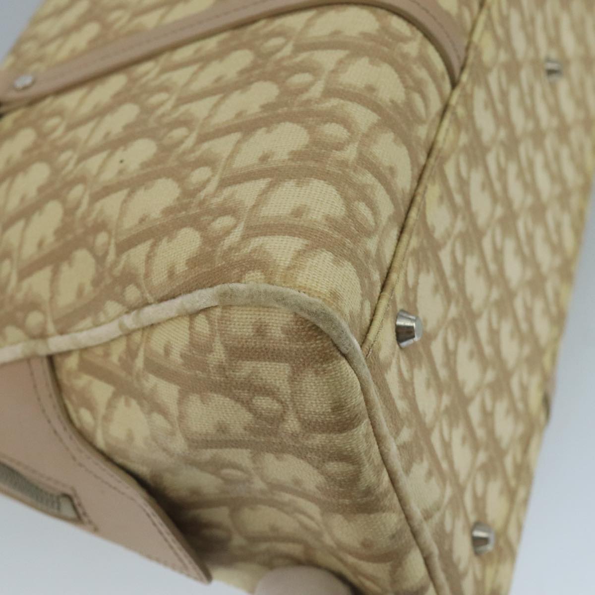 Christian Dior Trotter Canvas Trotter Rromantic Bag PVC Beige Silver Auth 110812