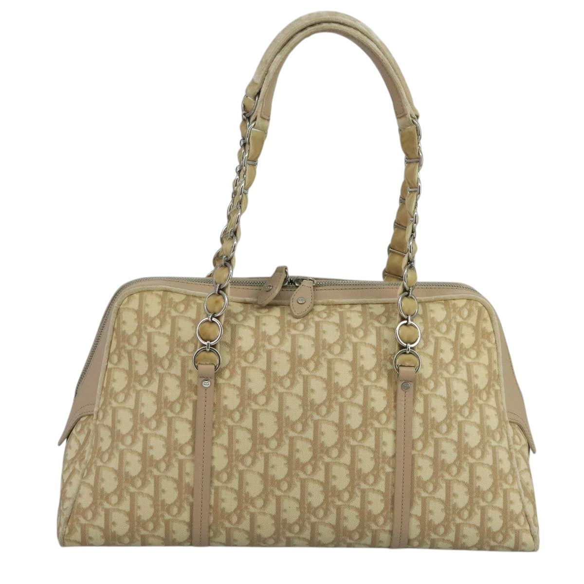 Christian Dior Trotter Canvas Trotter Rromantic Bag PVC Beige Silver Auth 110812